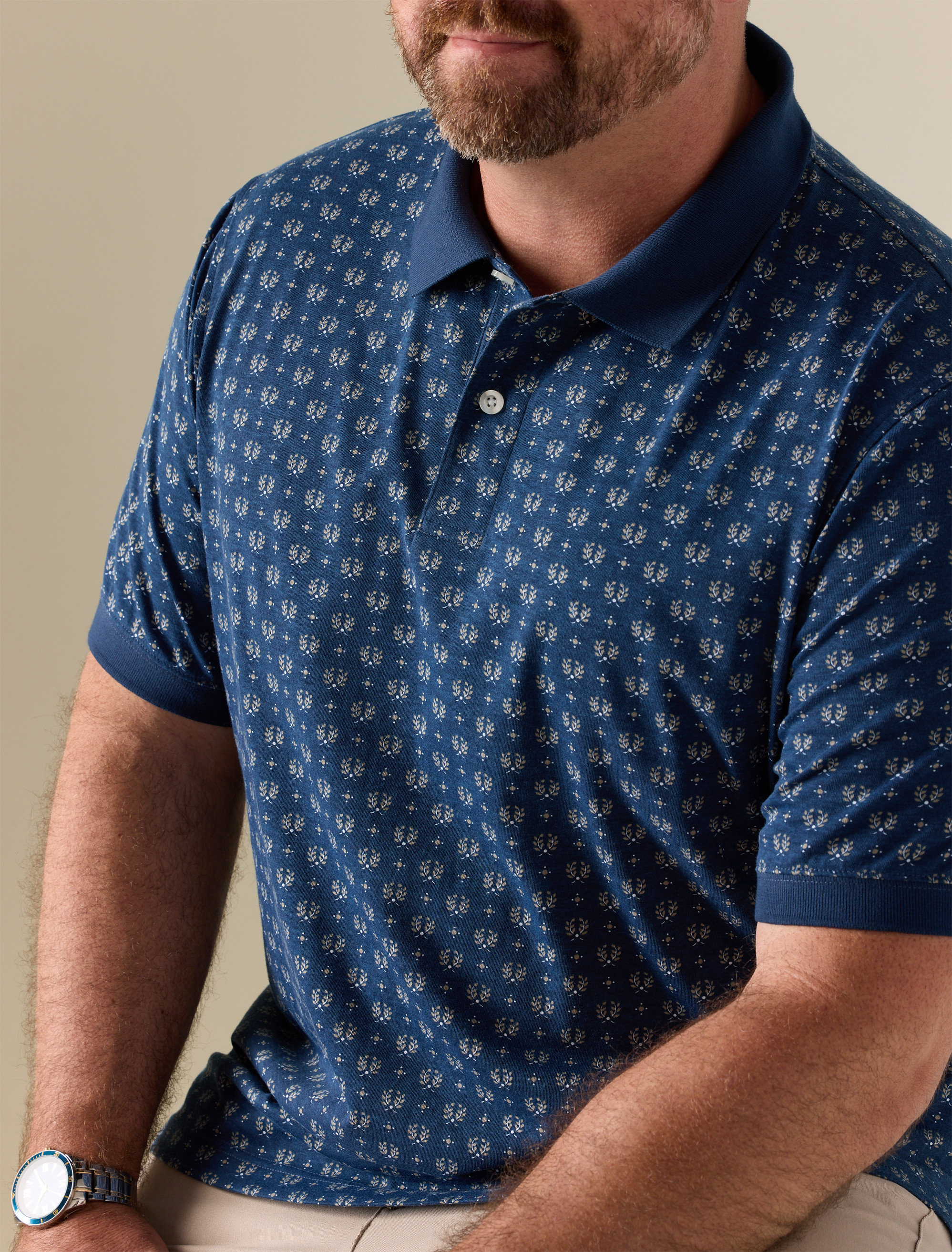 Leaf Print Polo Shirt