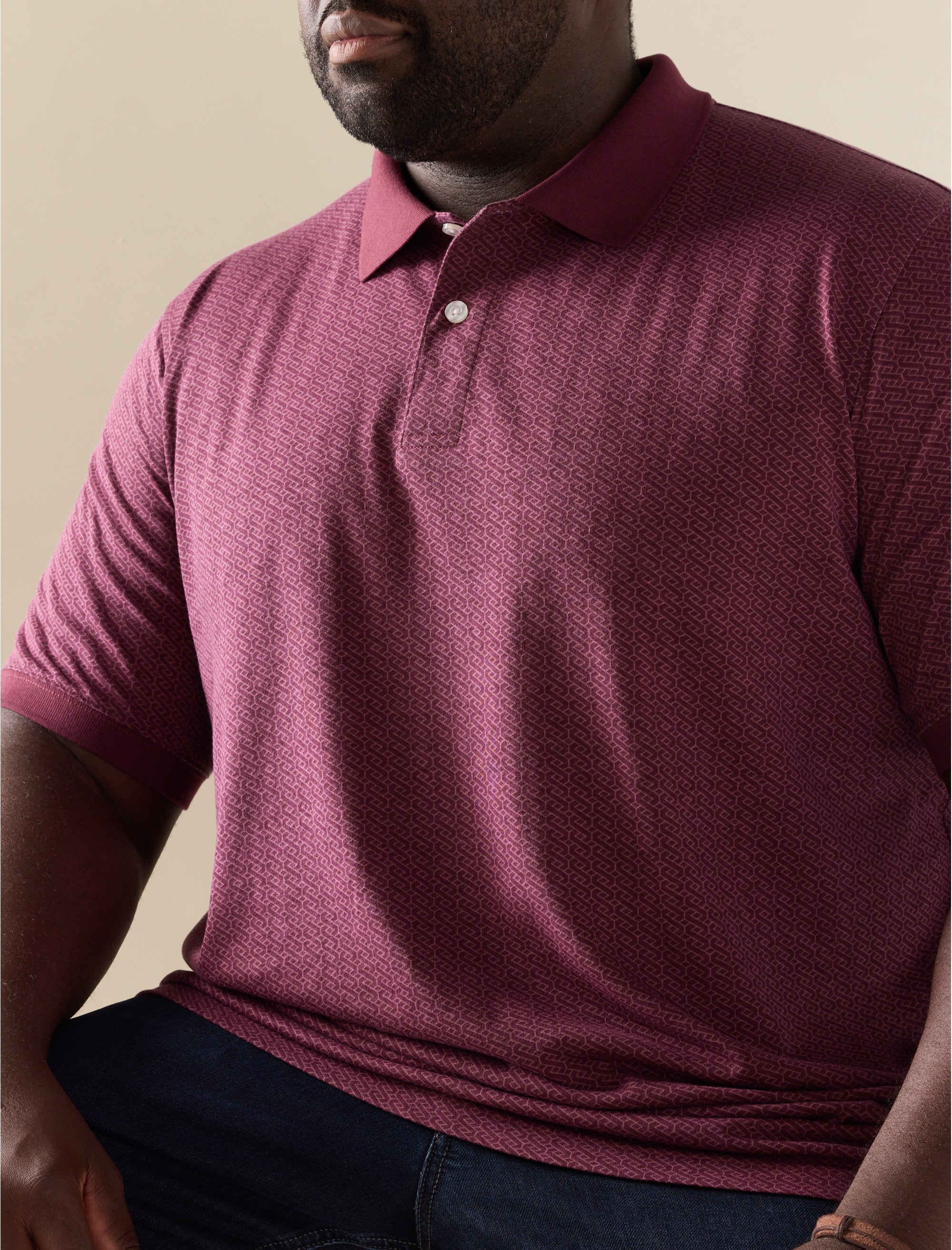 Tonal Geometric Print Polo Shirt - thumbnail 2