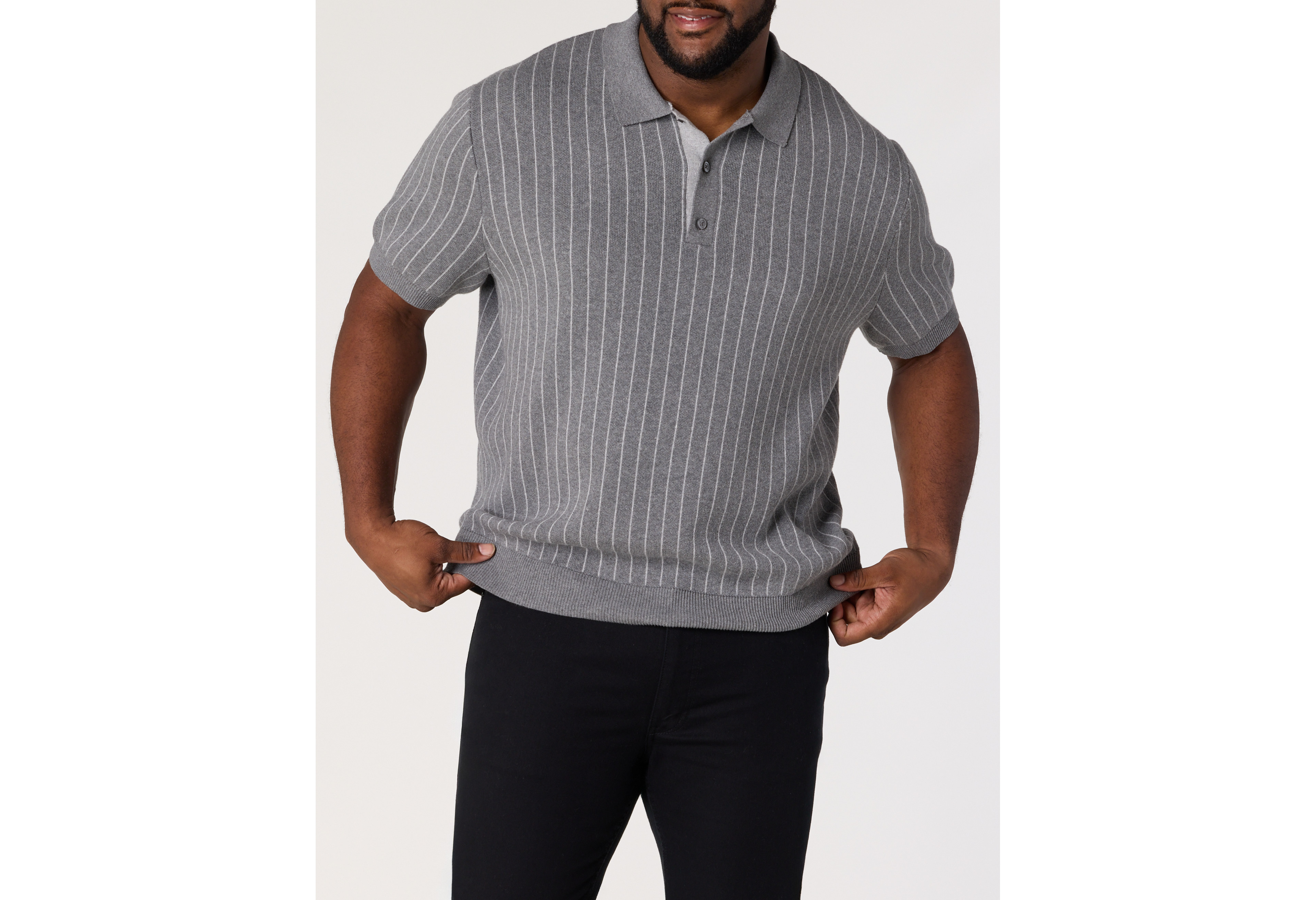 Short-Sleeve Striped Polo Sweater