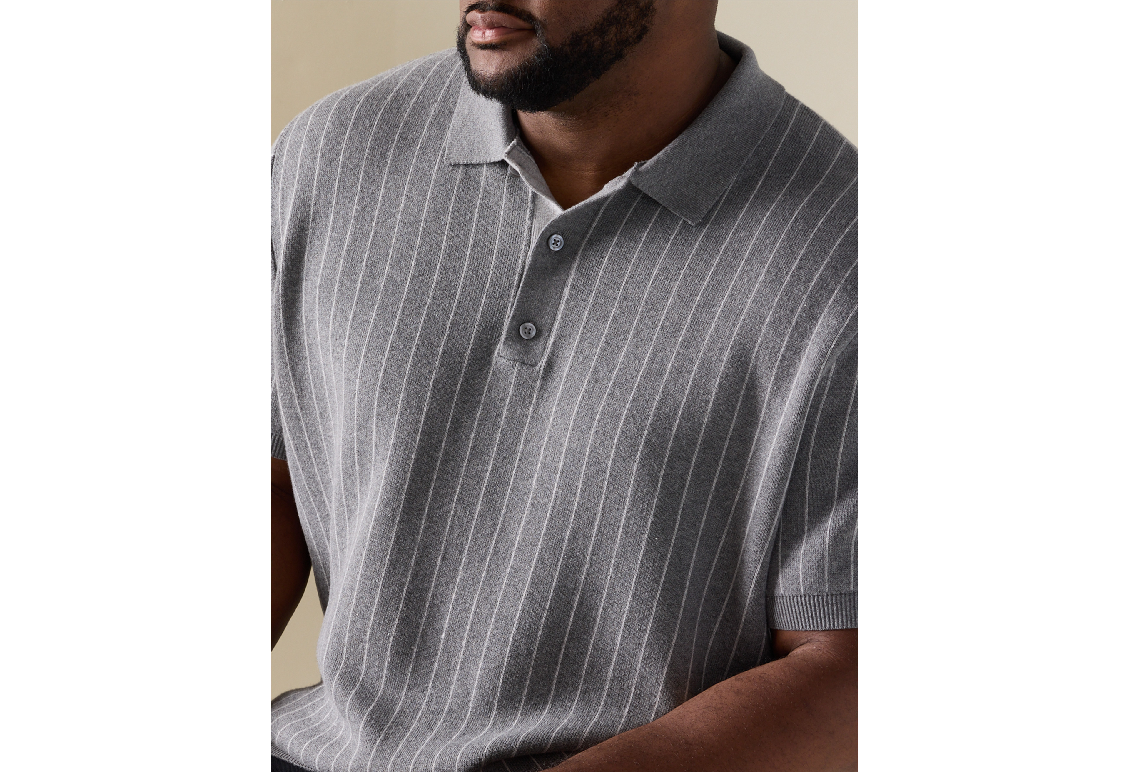 Short-Sleeve Striped Polo Sweater