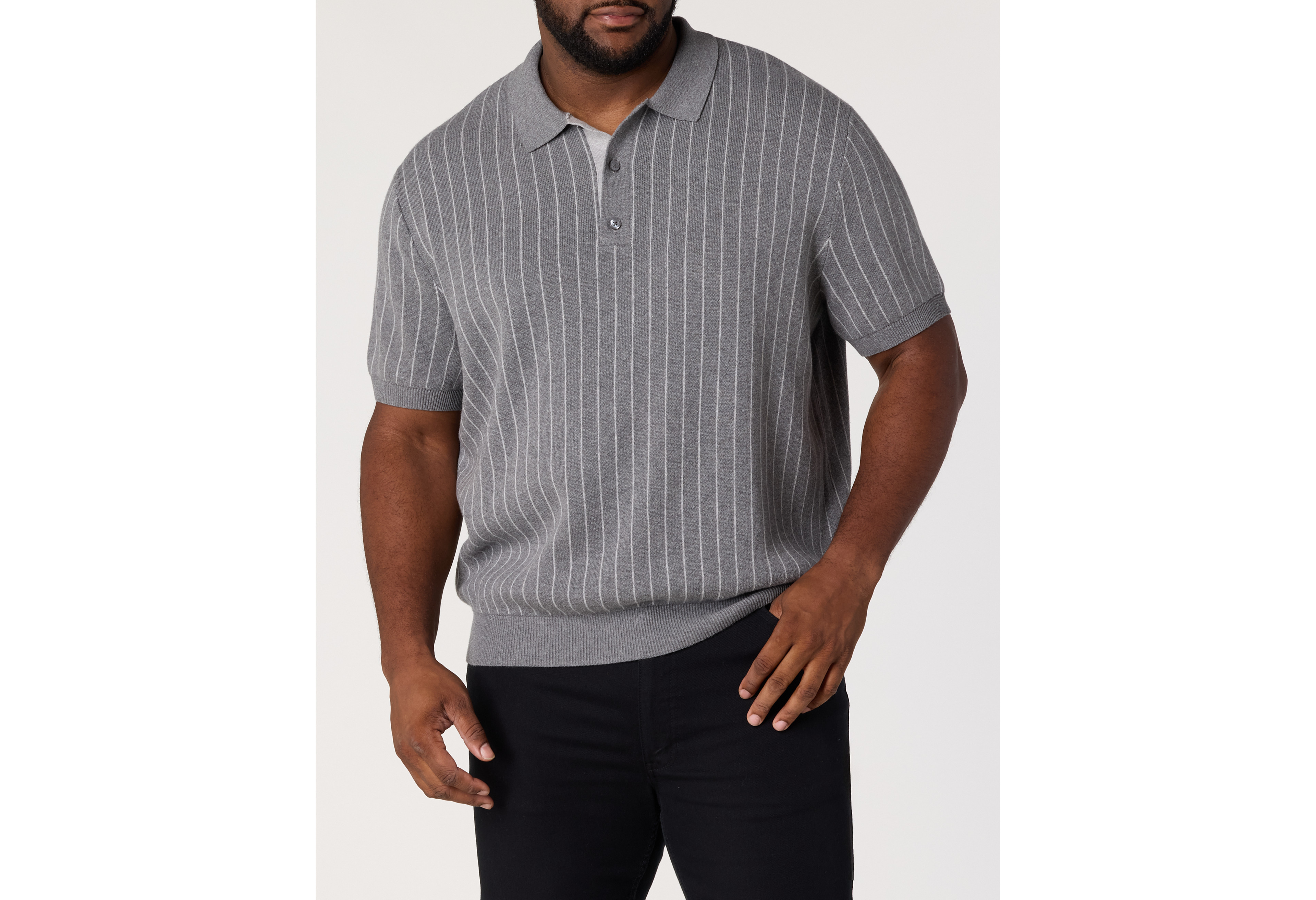 Short-Sleeve Striped Polo Sweater
