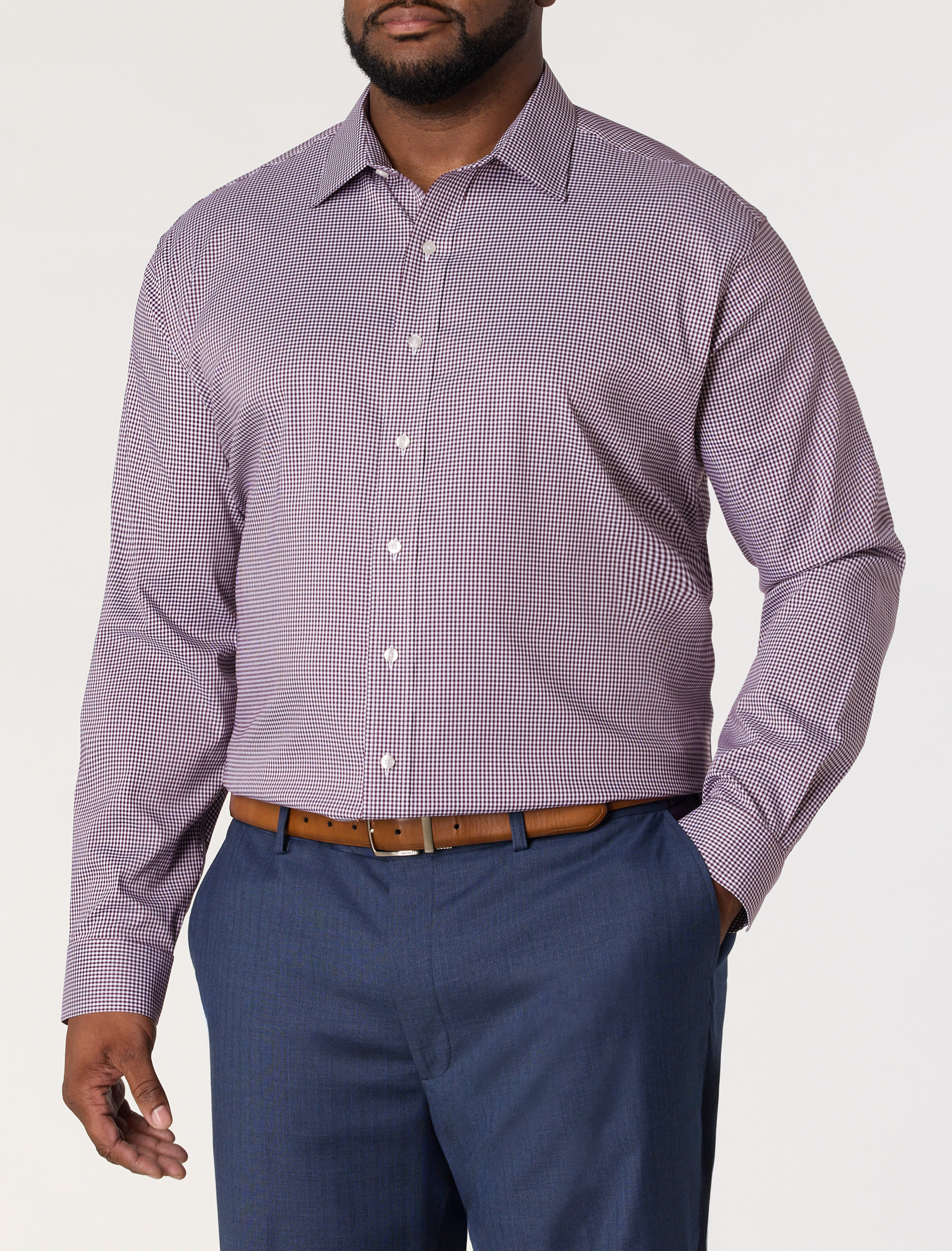 Wrinkle-Resistant Grid Patterned Dress Shirt