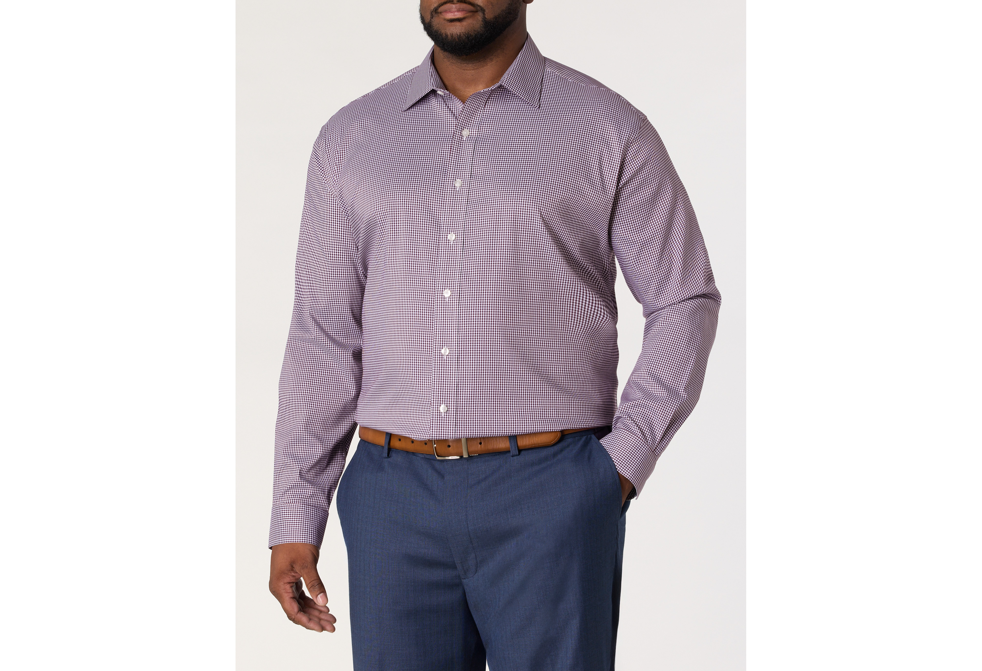 Wrinkle-Resistant Grid Patterned Dress Shirt
