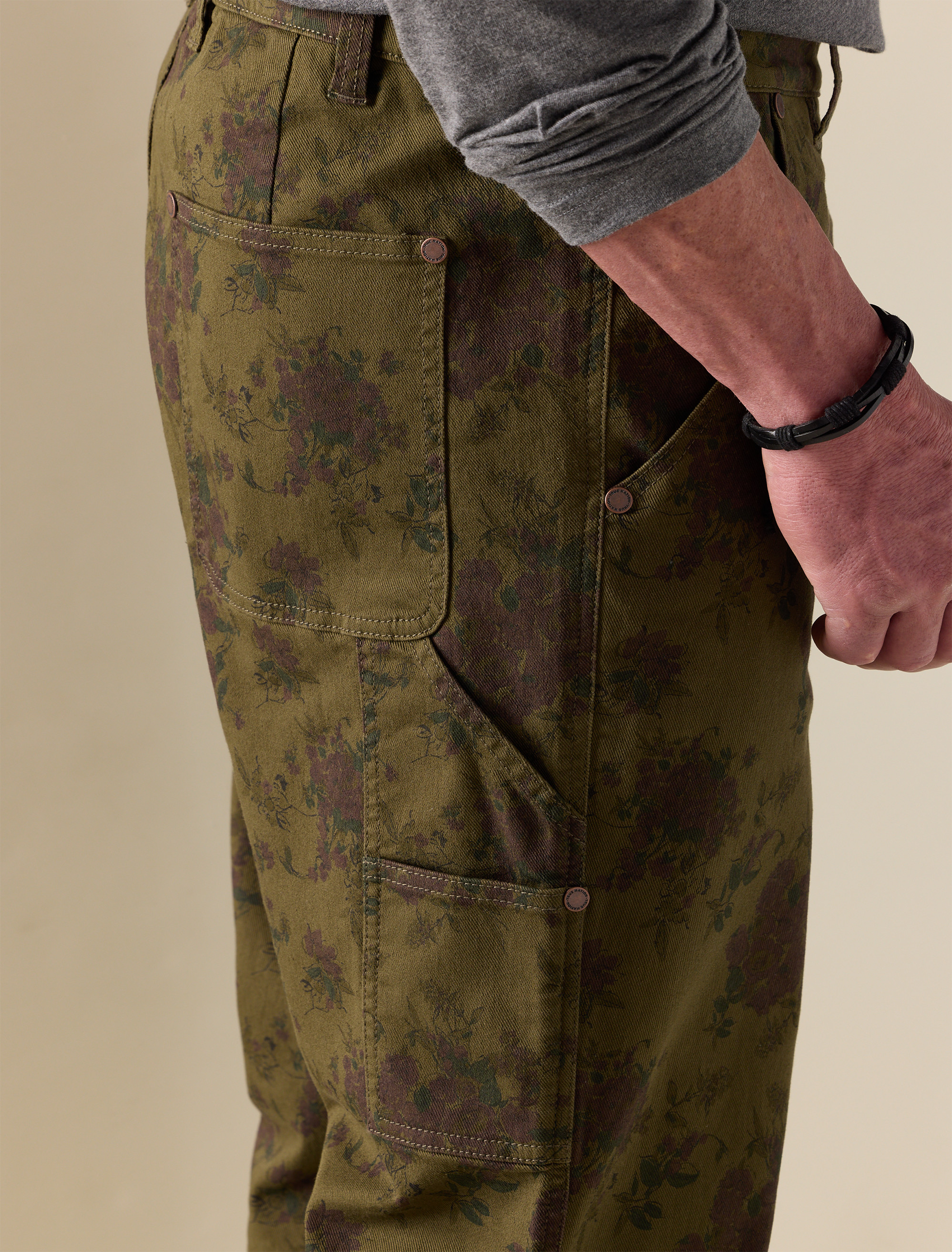 Relaxed Straight Floral Utility Jeans