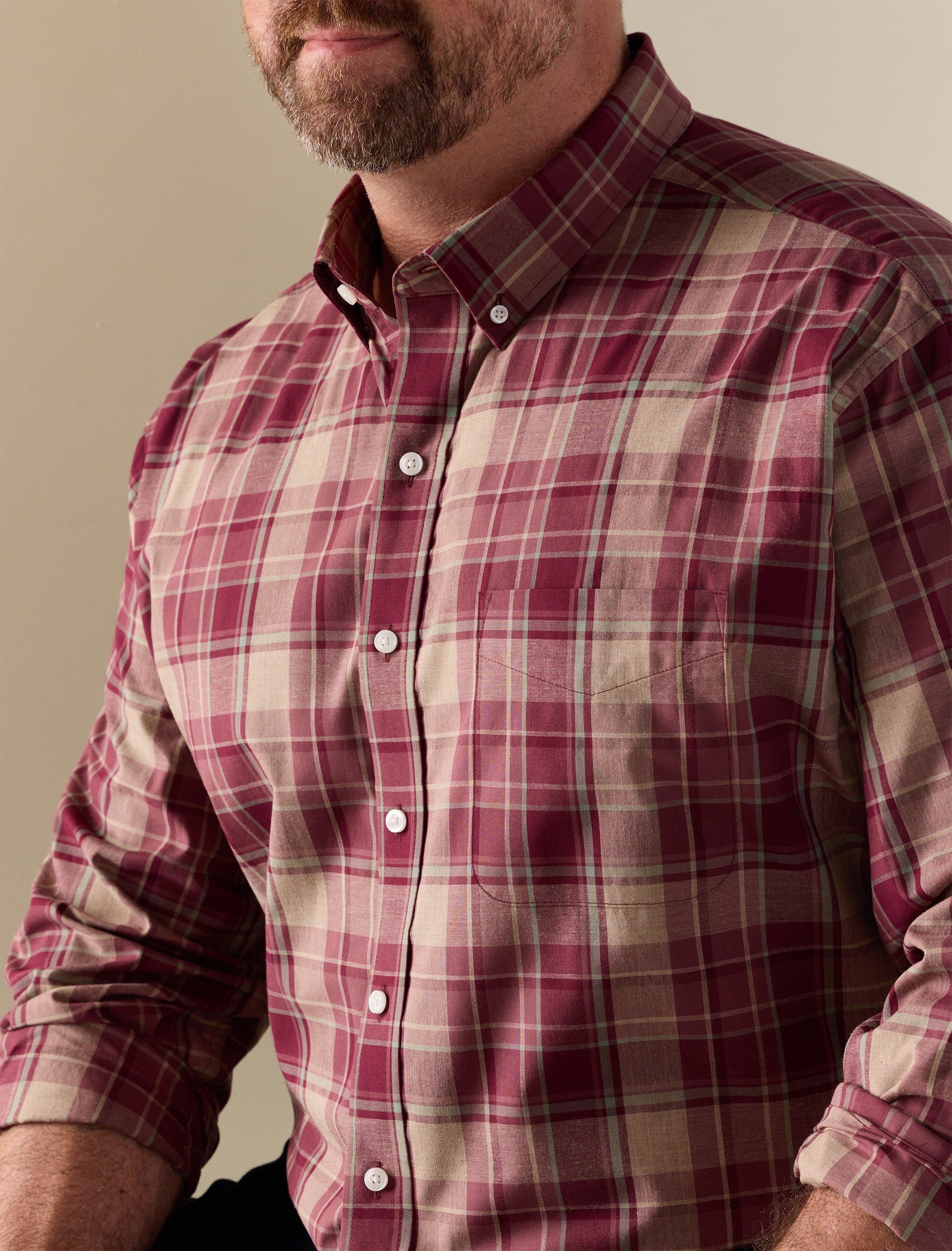 Heathered Large Plaid Sport Shirt