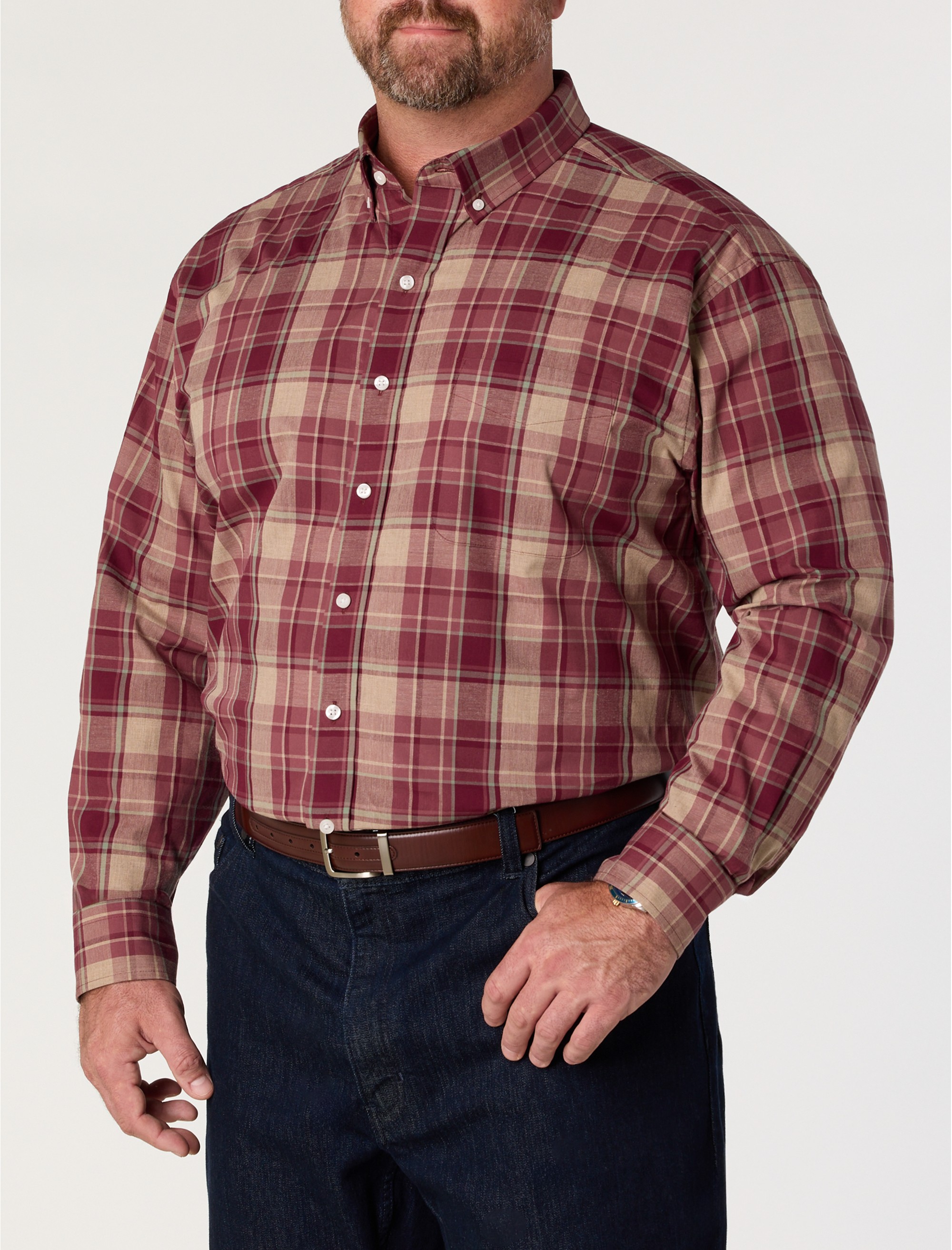 Heathered Large Plaid Sport Shirt