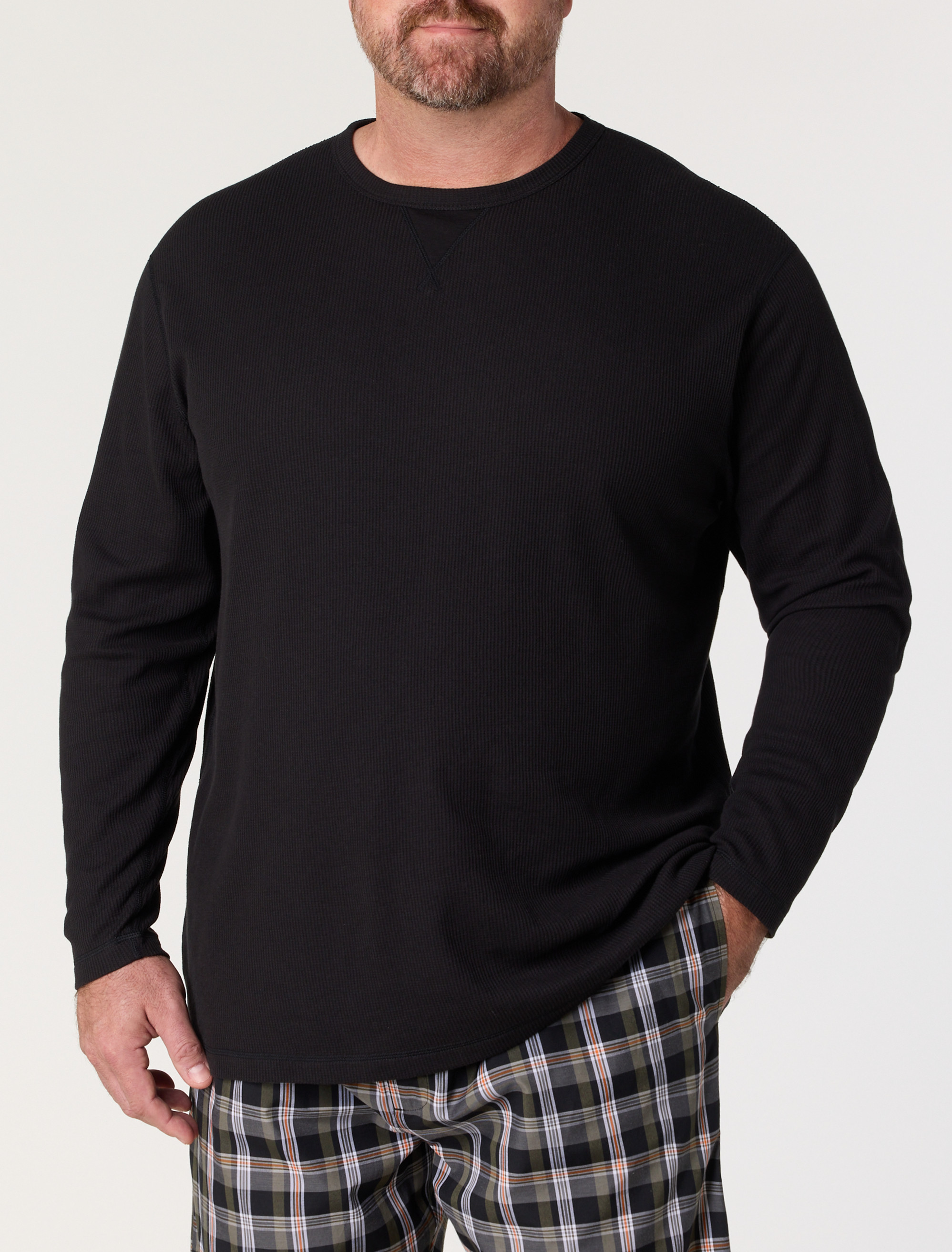 Relaxed Waffle-Knit Long-Sleeve Lounge Shirt