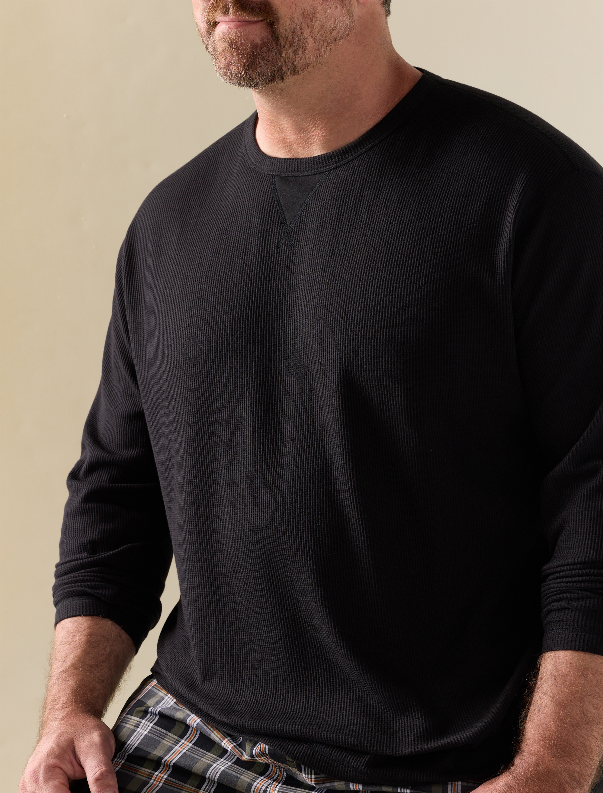 Relaxed Waffle-Knit Long-Sleeve Lounge Shirt