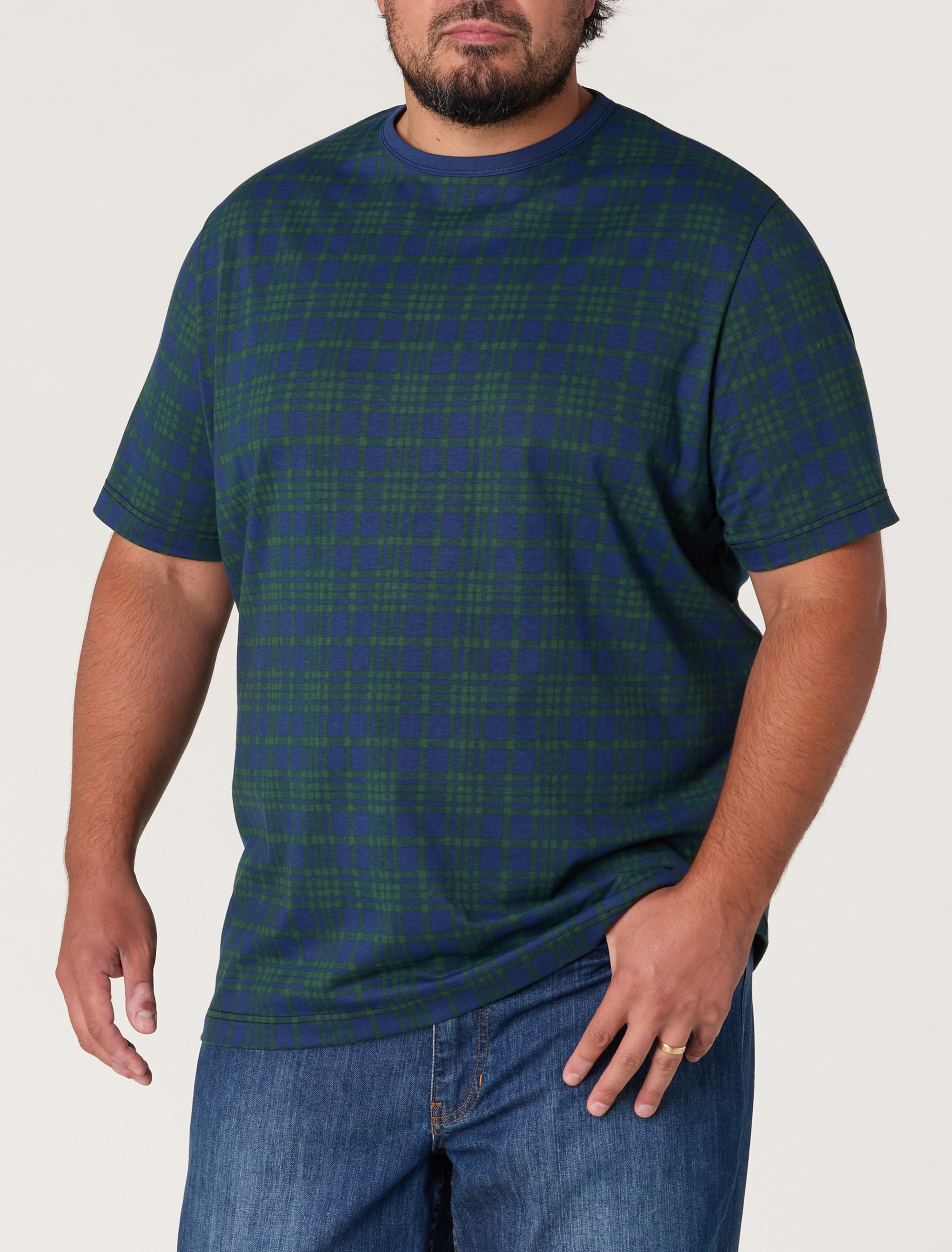 Big & Tall Men's Buffalo Plaid Moisture-Wicking T-Shirt - Blue Green - Size 7XL