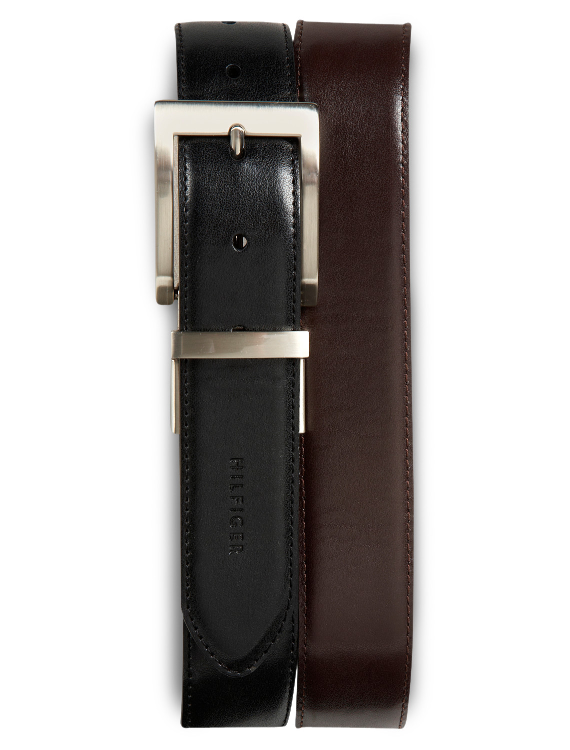 Tommy Hilfiger Adan Engraved Logo Reversible Leather Belt Black